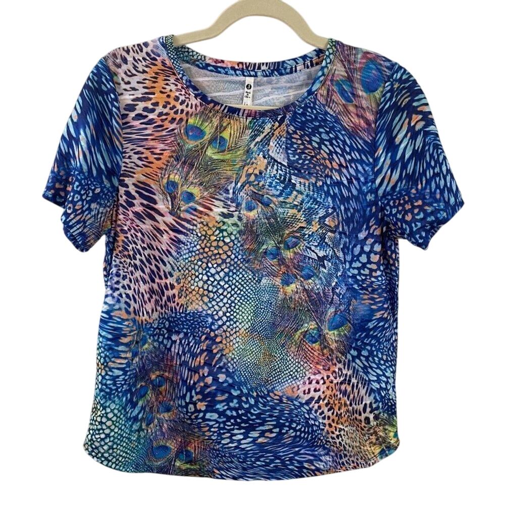 Leo & Nicole Peacock Feather Print Top Size Small